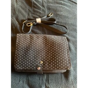 Thirty-One Large Wristlet/Wallet ~ Dark Gray With Polka Dots/Teal Interior